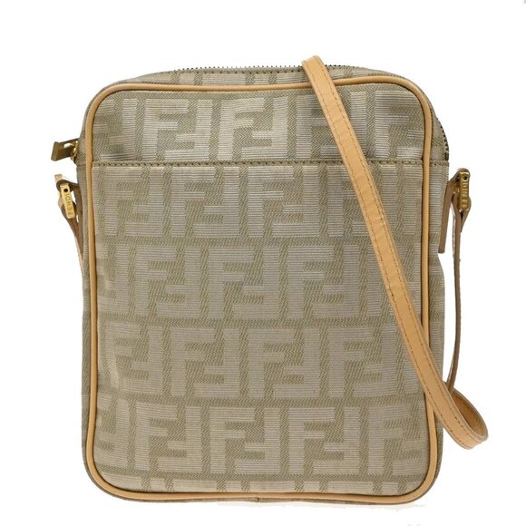 FENDI Logo Zucca Pattern Shoulder Bag Canvas Leather Beige GHW Italy 65YH781 - Picture 1 of 13